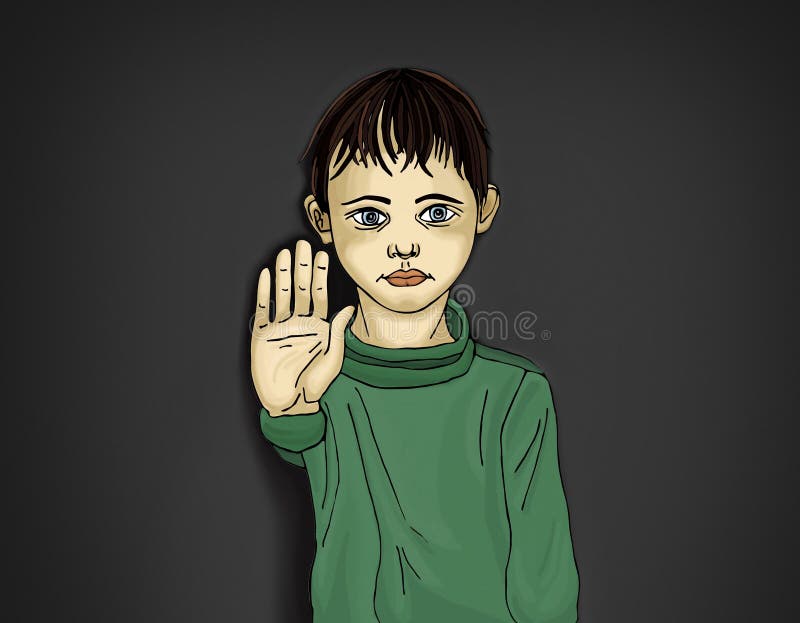Muchacho enojado e infeliz que muestra a muestra de la mano bastantes Contra violencia libre illustration Muchacho enojado e infeliz que muestra a muestra de la mano bastantes Contra violencia libre illustration