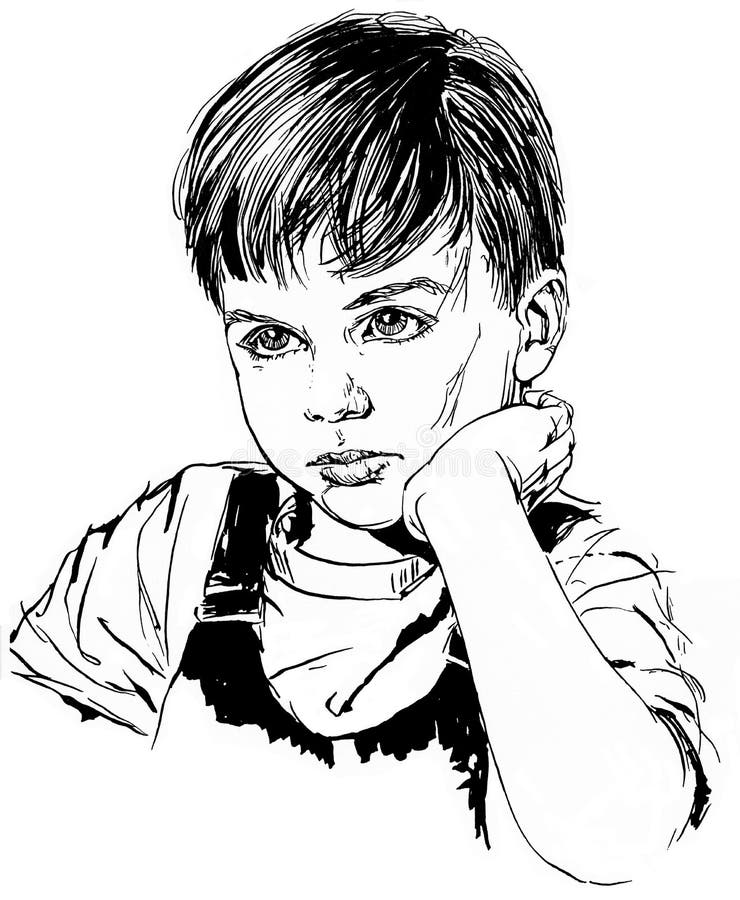 Muchacho joven con la mano en Chin ilustración del vector Muchacho joven con la mano en Chin ilustración del vector