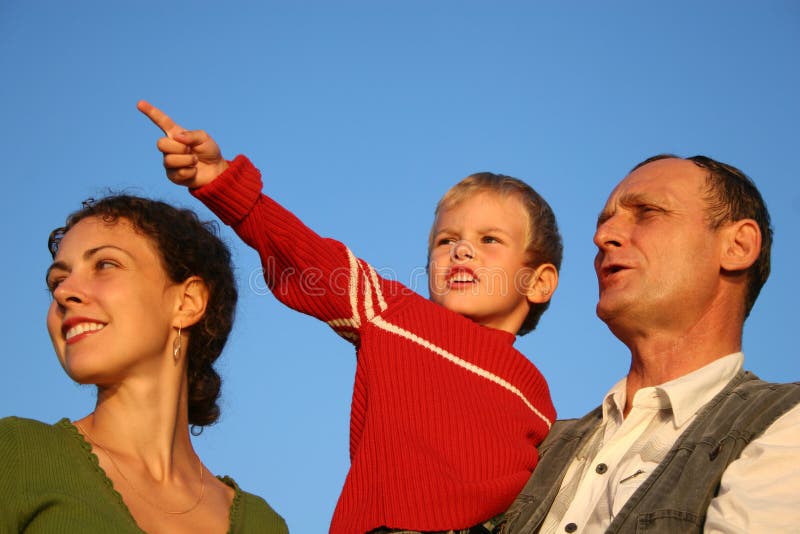 Boy, mother and grandfather on sky. Boy, mother and grandfather on sky