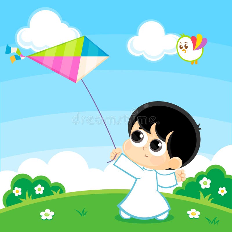 Muchacho que juega con una cometa ilustración del vector Muchacho que juega con una cometa ilustración del vector