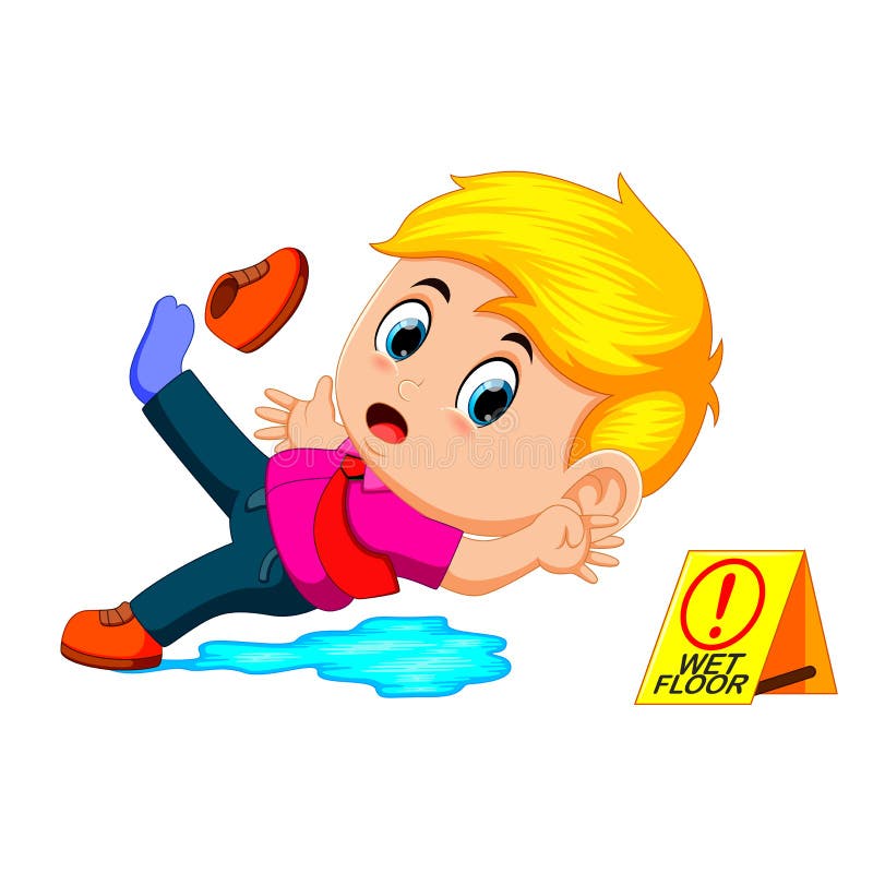 Muchacho que se desliza en piso mojado libre illustration Muchacho que se desliza en piso mojado libre illustration