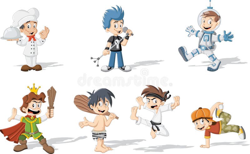 Muchachos de la historieta que llevan diversos trajes libre illustration Muchachos de la historieta que llevan diversos trajes libre illustration