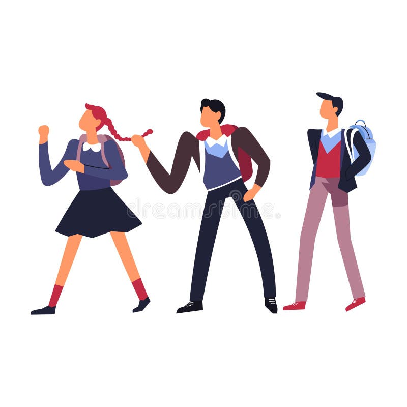 Muchachos que toman el pelo a la muchacha en la humillación de la escuela y que tiranizan el icono aislado stock de ilustración Muchachos que toman el pelo a la muchacha en la humillación de la escuela y que tiranizan el icono aislado stock de ilustración