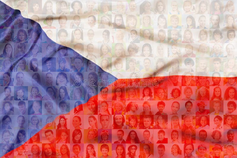 Muchas caras diversas en bandera de la República Checa ilustración del vector Muchas caras diversas en bandera de la República Checa ilustración del vector