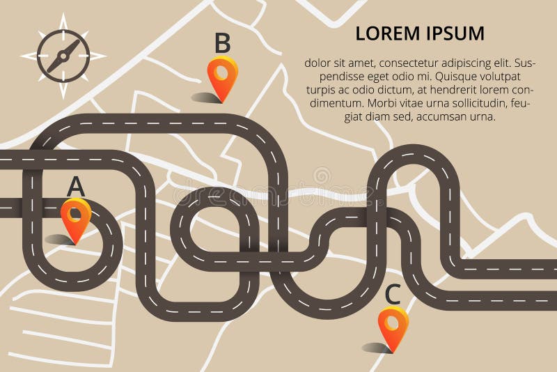 Muchas carreteras con curvas en diseño plano moderno Ejemplo Ca del vector ilustración del vector Muchas carreteras con curvas en diseño plano moderno Ejemplo Ca del vector ilustración del vector