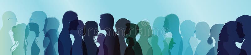 Muchedumbre que habla El hablar de la gente Diálogo entre la gente Perfiles coloreados de la silueta Exposición múltiple stock de ilustración Muchedumbre que habla El hablar de la gente Diálogo entre la gente Perfiles coloreados de la silueta Exposición múltiple stock de ilustración