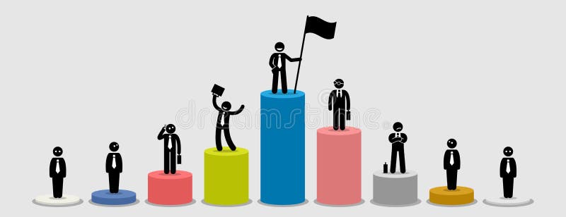 Mucho diverso hombre de negocios que se coloca en las cartas de barra que comparan su situación financiera libre illustration Mucho diverso hombre de negocios que se coloca en las cartas de barra que comparan su situación financiera libre illustration