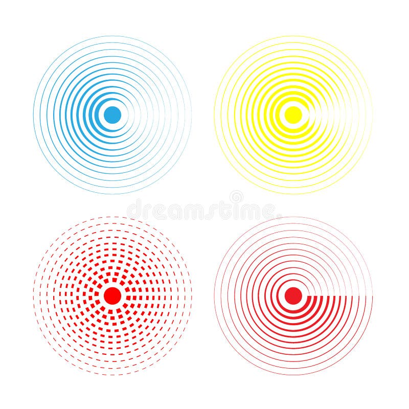 Muchos colores riegan los anillos aislados Ejemplo del modelo del vector del efecto de la onda del círculo de los sonidos Plantil ilustración del vector Muchos colores riegan los anillos aislados Ejemplo del modelo del vector del efecto de la onda del círculo de los sonidos Plantil ilustración del vector