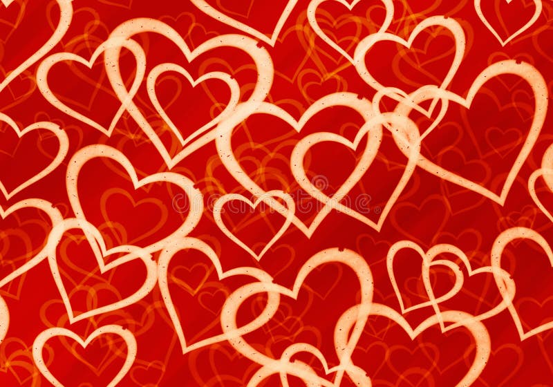 Muchos corazones multicolores en fondo rojo stock de ilustración Muchos corazones multicolores en fondo rojo stock de ilustración