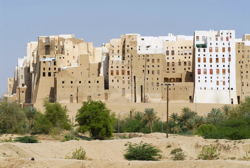 Mud brick tower houses town of Shibam, Hadramaut valley, Yemen.