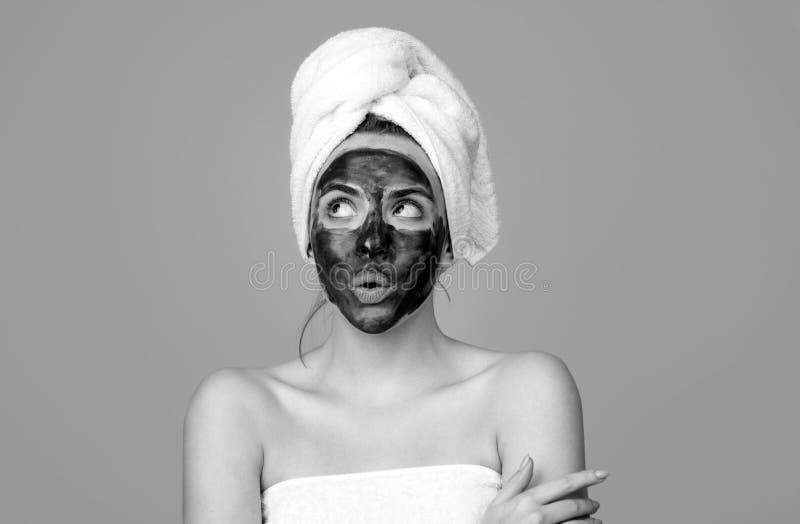 Mud Facial Mask, Face Clay Mask Spa. Beautiful Funny Woman with ...