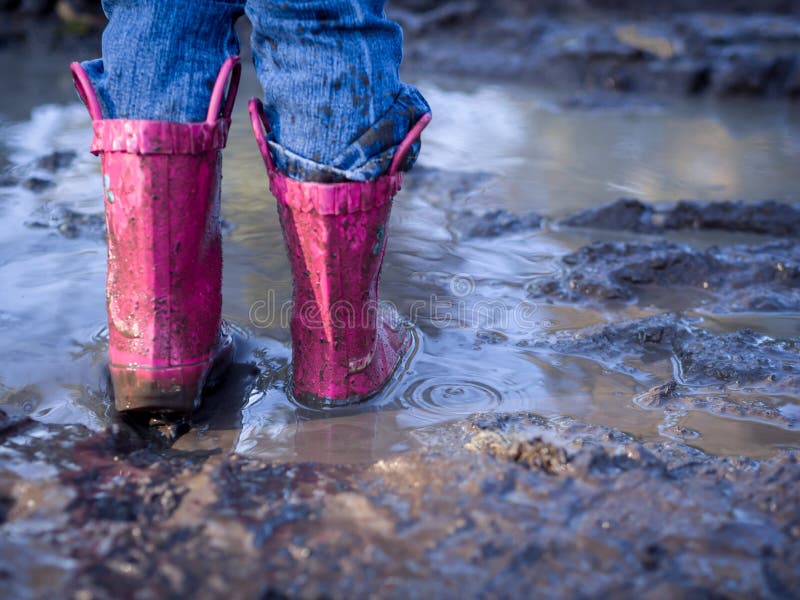 Mud puddle fun - pink muddy boots