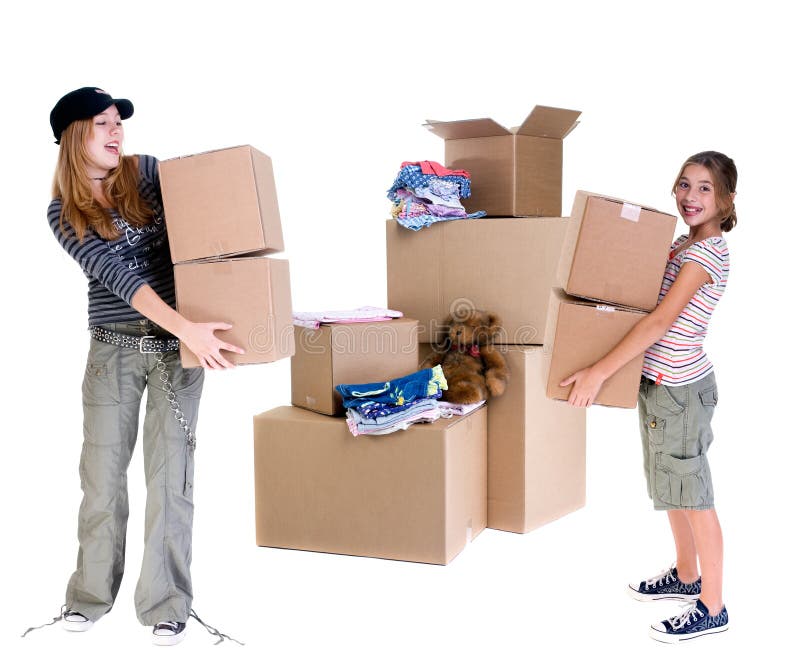 The joys of moving from one place to another. Two sisters pack up their rooms. The joys of moving from one place to another. Two sisters pack up their rooms