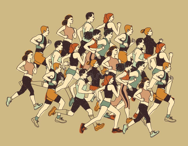 Mudanza del deporte de la gente del grupo corrida junta ilustración del vector Mudanza del deporte de la gente del grupo corrida junta ilustración del vector