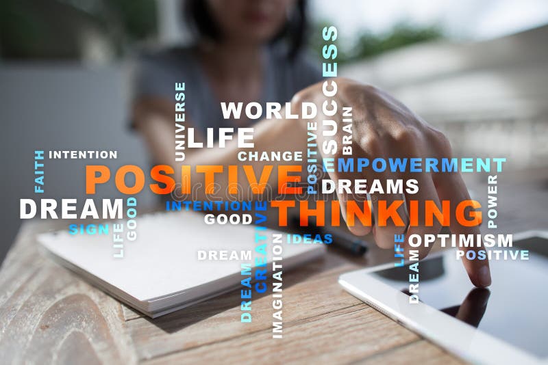 Mudança de pensamento positiva da vida Conceito do negócio Nuvem das palavras fotos de stock royalty free Mudança de pensamento positiva da vida Conceito do negócio Nuvem das palavras fotos de stock royalty free
