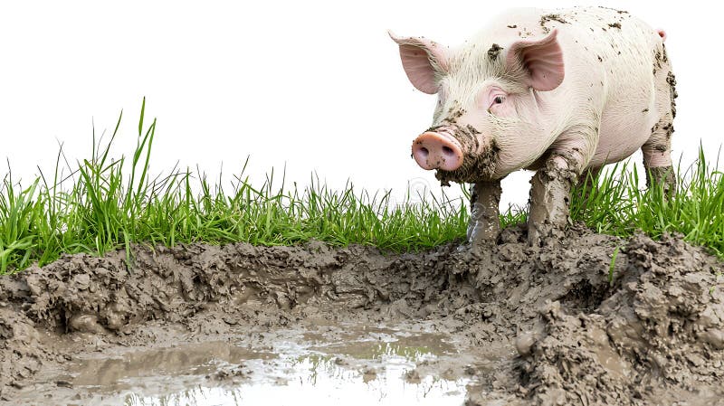 Muddy Piglet i ett Puddle Farm Animal in Natural Habitat stock illustrationer