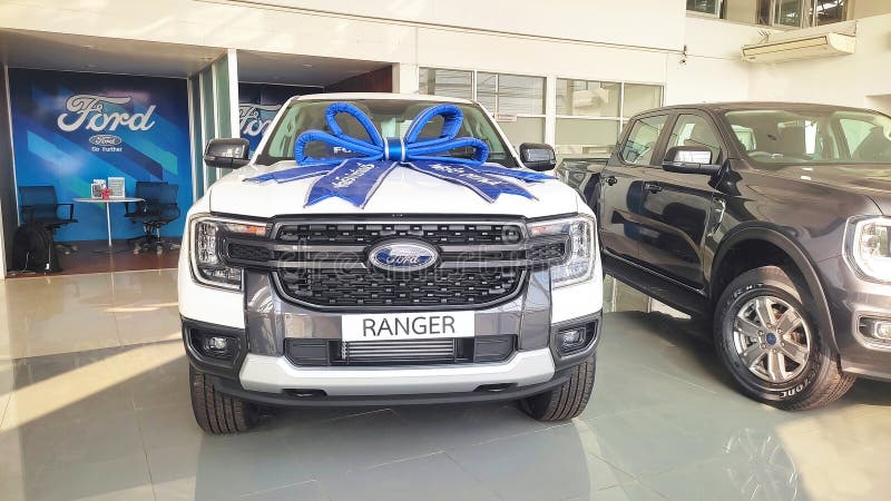 Mueang Prachinburi District Prachinburi Province, Thailand April 2,2024 : Ford Ranger at the Ford Prachinburi showroom. Mueang Prachinburi District Prachinburi Province, Thailand April 2,2024 : Ford Ranger at the Ford Prachinburi showroom