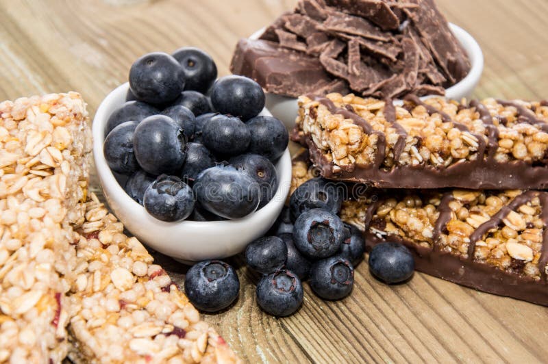 Muesli Bars with Blueberries and Chocolate Stock Photo Image of