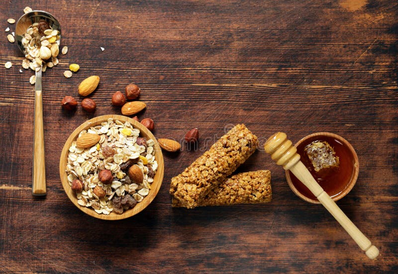 Muesli Bars from Whole Grain Granola with Honey Stock Image Image of
