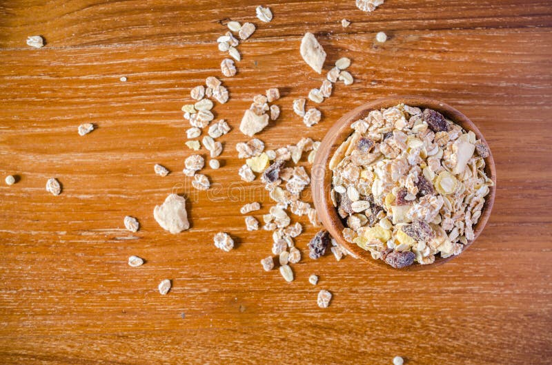 Muesli Cereal Grain with Wooden Bowl Stock Image Image of diet