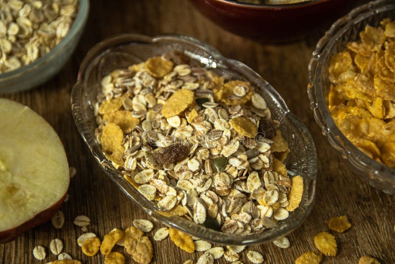 Muesli with Dried Fruit, Barley Flake, Fresh Organic Red Apple, and ...