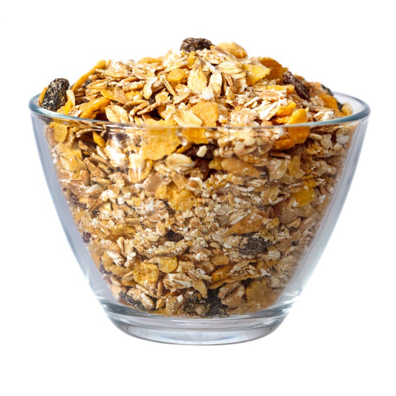 Muesli in Glass Bowl Over White Stock Photo Image of fruit, fresh 39429268