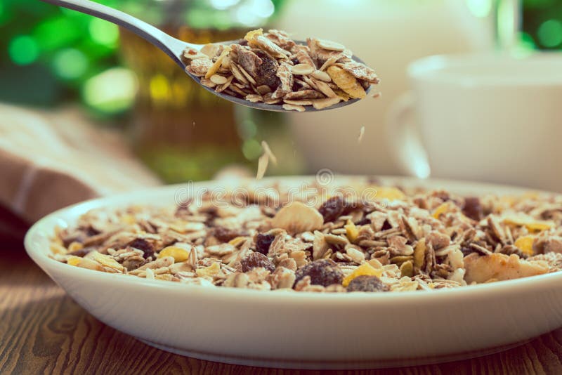 Muesli with milk stock photo. Image of muesli, food 125924436