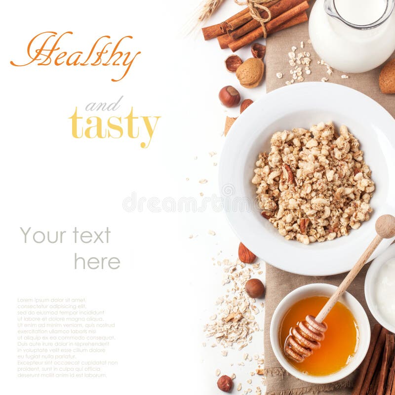 Muesli with milk and honey stock image. Image of health 35380741
