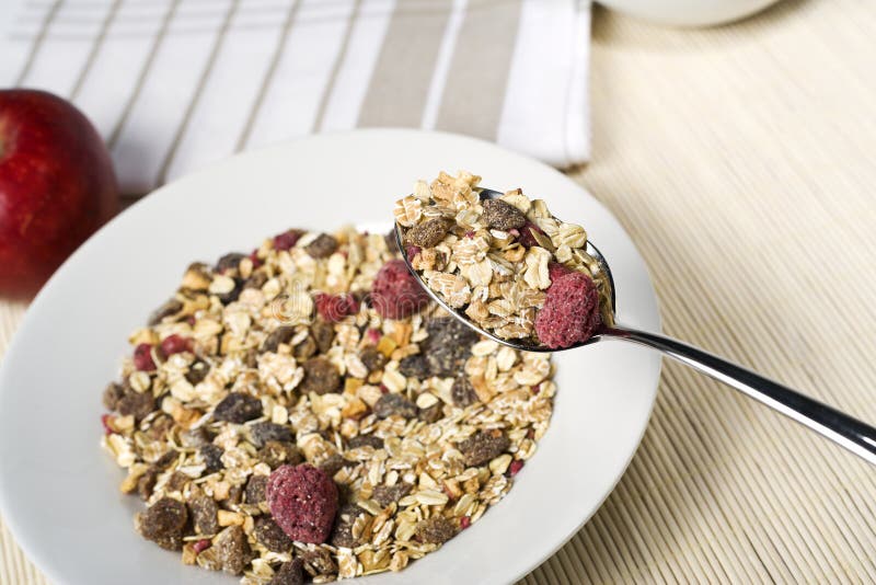 Fruit Muesli photo stock. Image du framboises, fruits 19208626