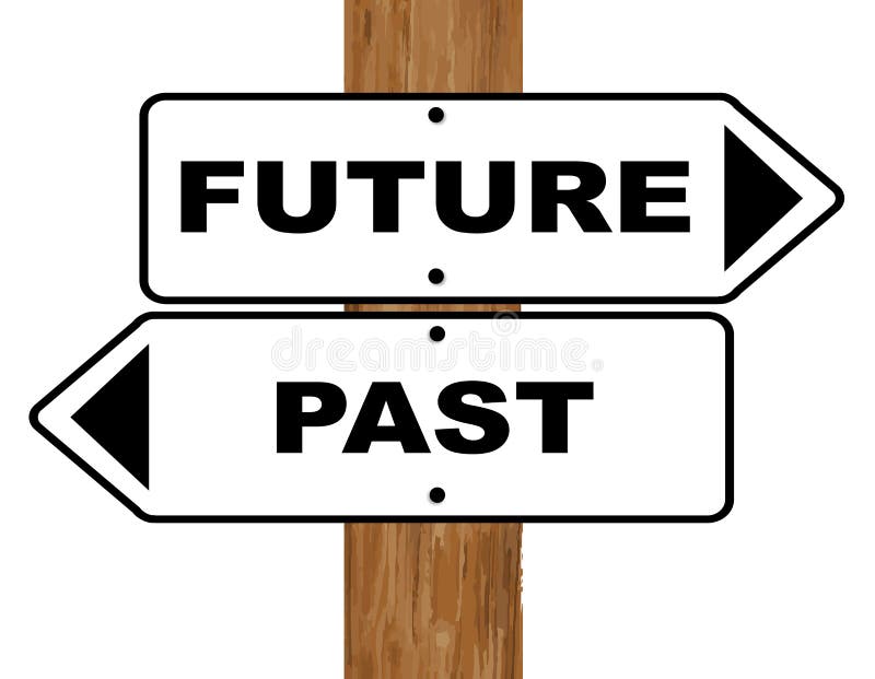 Future and Past signs fixed to a wooden pole over a white background. Future and Past signs fixed to a wooden pole over a white background