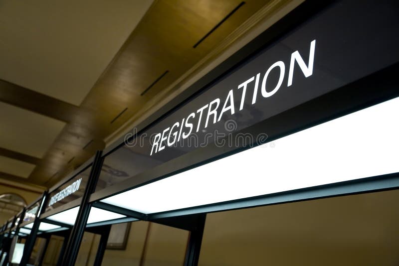 Horizontal wide angle image of a typical conference registration booth. Horizontal wide angle image of a typical conference registration booth.