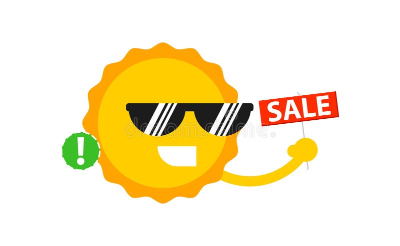 Muestra de la venta con el icono sonriente del sol stock de ilustración Muestra de la venta con el icono sonriente del sol stock de ilustración