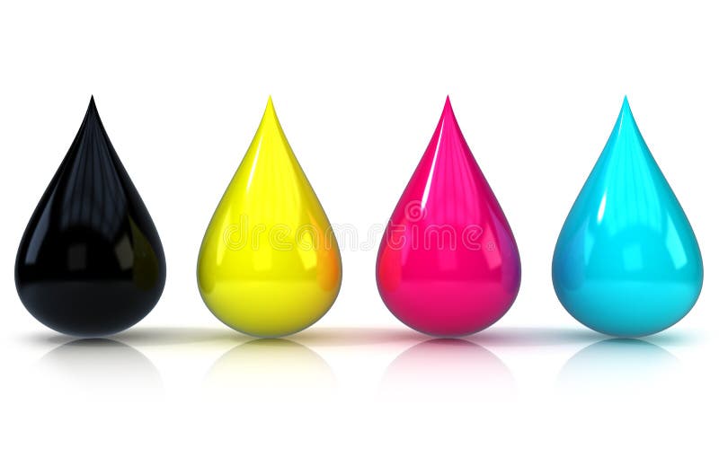 Muestra de las gotitas de la tinta de CMYK ilustración del vector Muestra de las gotitas de la tinta de CMYK ilustración del vector