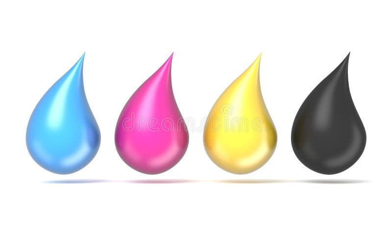 Muestra de las gotitas de la tinta de CMYK 3d ilustración del vector Muestra de las gotitas de la tinta de CMYK 3d ilustración del vector