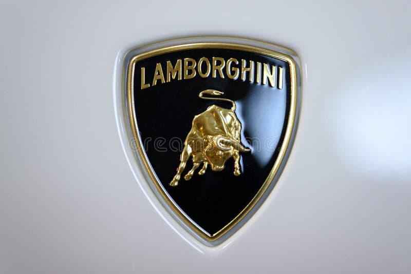 Krakow, Poland, May 21, 2017: Lamborghini sign close-up during MotoShow in Krakow. Automobili Lamborghini is a famous Italian car manufacturer. Krakow, Poland, May 21, 2017: Lamborghini sign close-up during MotoShow in Krakow. Automobili Lamborghini is a famous Italian car manufacturer.