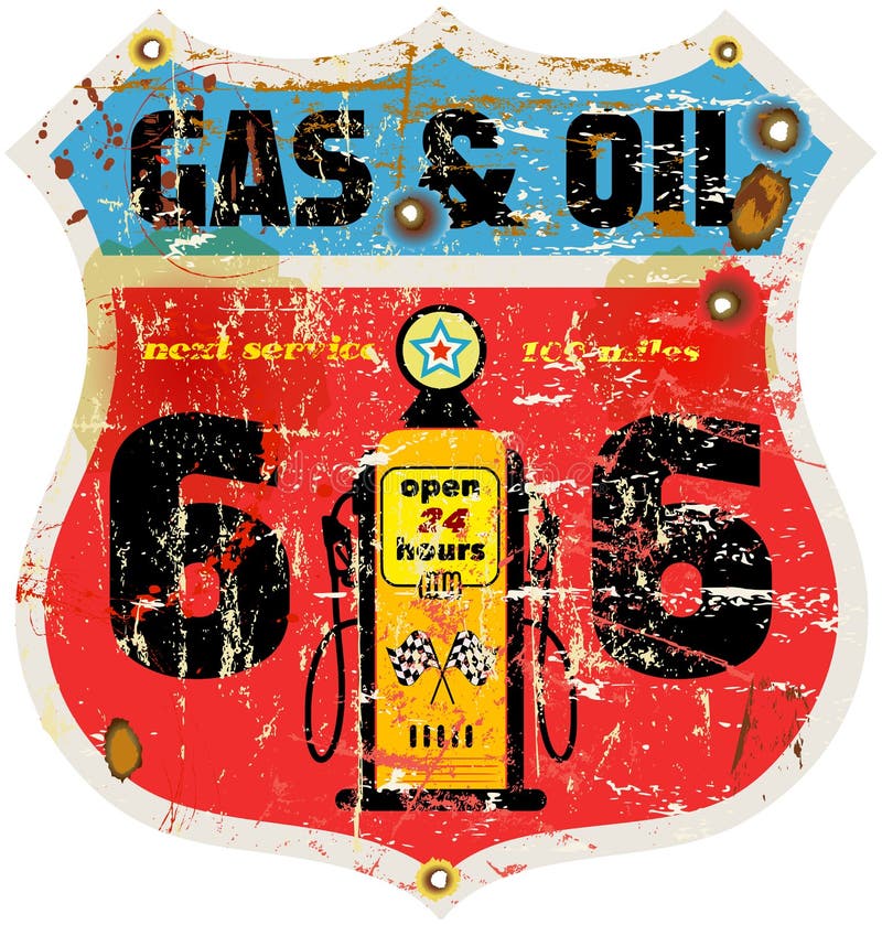 Muestra del gas de la ruta 66 del vintage libre illustration Muestra del gas de la ruta 66 del vintage libre illustration