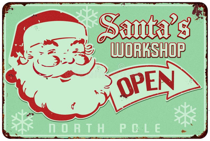 Muestra del vintage del taller de Santas stock de ilustración Muestra del vintage del taller de Santas stock de ilustración