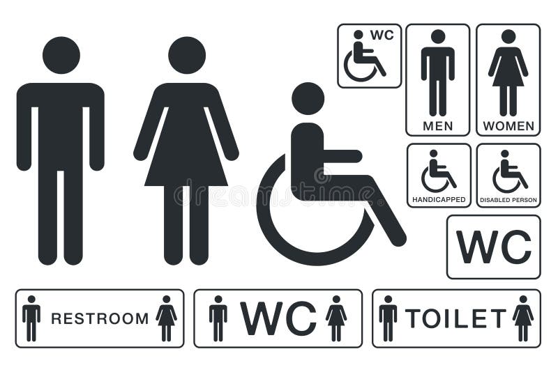 Muestra del WC para el lavabo Iconos de la placa de la puerta del retrete Hombres y mujeres Vec ilustración del vector Muestra del WC para el lavabo Iconos de la placa de la puerta del retrete Hombres y mujeres Vec ilustración del vector