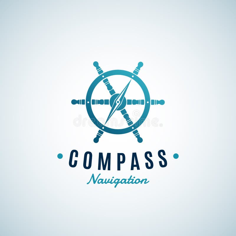 Compass Navigation Abstract Vector Sign, Emblem or Logo Template. Arrow integrated into the Steering Wheel Symbol with Retro Typography. Creative Concept. Isolated. Compass Navigation Abstract Vector Sign, Emblem or Logo Template. Arrow integrated into the Steering Wheel Symbol with Retro Typography. Creative Concept. Isolated.