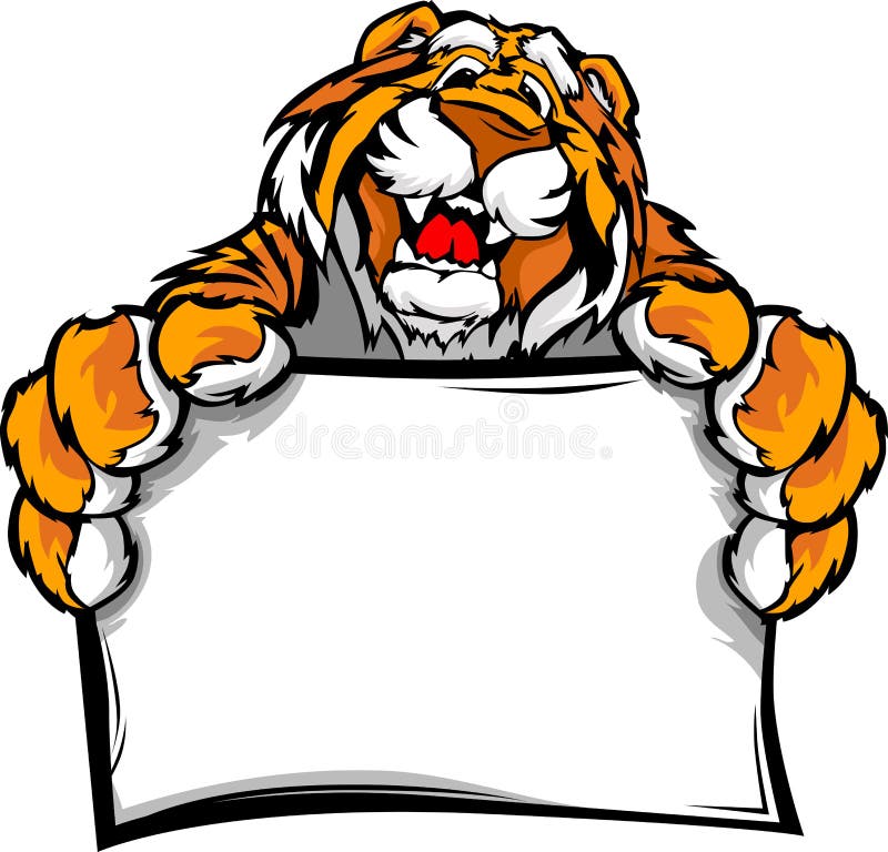 Muestra linda feliz de la explotación agrícola de la mascota del tigre stock de ilustración Muestra linda feliz de la explotación agrícola de la mascota del tigre stock de ilustración