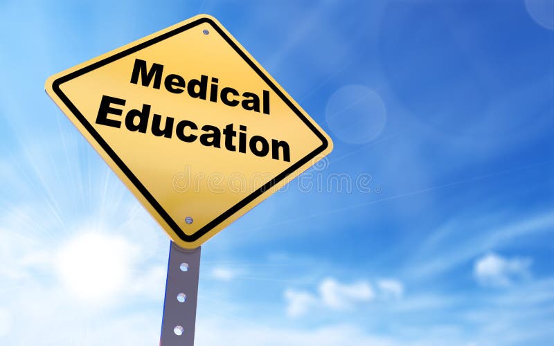 Medical education sign on blue sky background,3d rendered. Medical education sign on blue sky background,3d rendered
