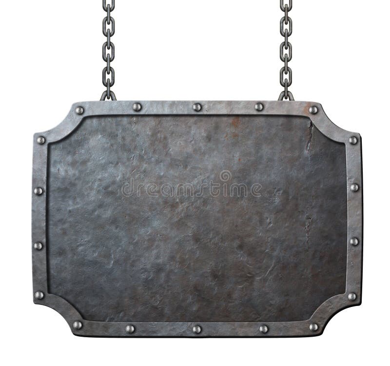 Muestra o marco medieval del metal con las cadenas aisladas fotografía de archivo Muestra o marco medieval del metal con las cadenas aisladas fotografía de archivo