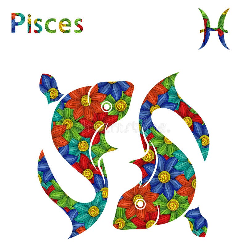Muestra Piscis del zodiaco con las flores estilizadas ilustración del vector Muestra Piscis del zodiaco con las flores estilizadas ilustración del vector