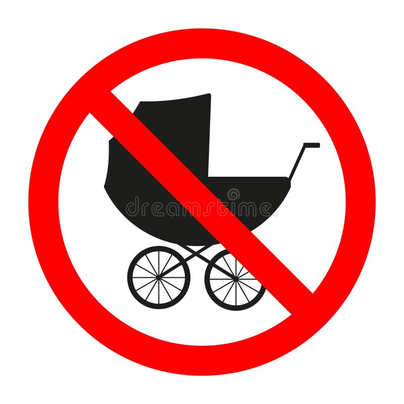 Muestra prohibida de un carro de bebé en un fondo blanco stock de ilustración Muestra prohibida de un carro de bebé en un fondo blanco stock de ilustración