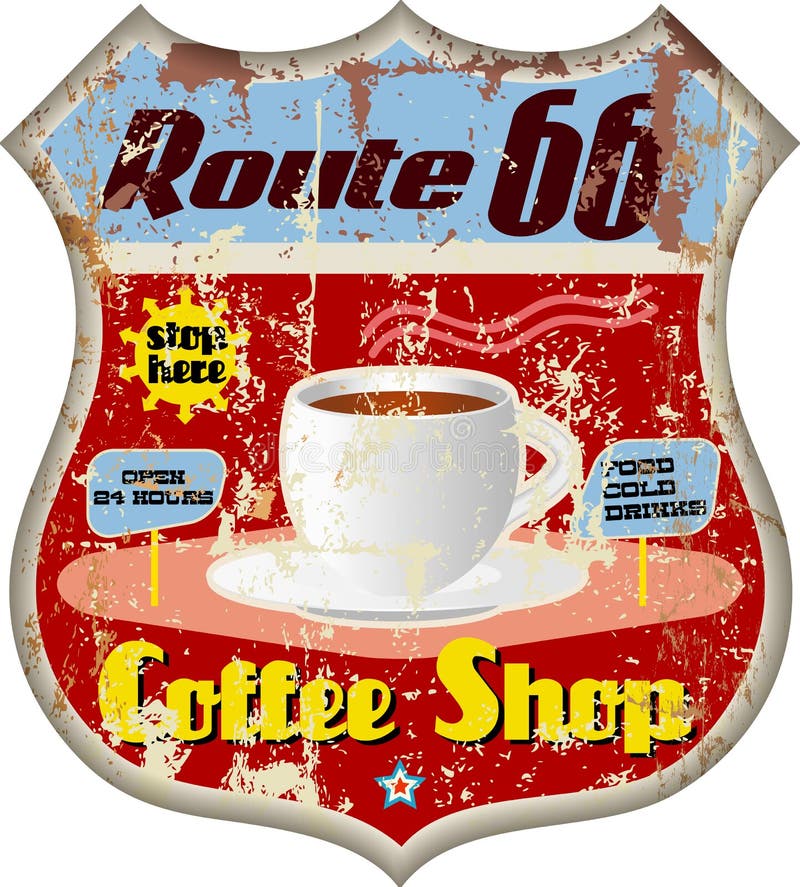 Muestra retra de la cafetería de la ruta 66 ilustración del vector Muestra retra de la cafetería de la ruta 66 ilustración del vector