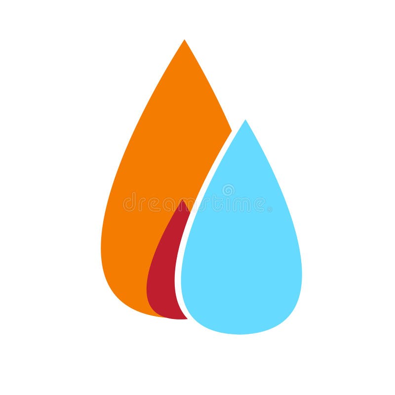 Muestra simple del agua y del fuego Elemento, logotipo, símbolo o icono para una compañía de gas o un negocio Calefacción central stock de ilustración