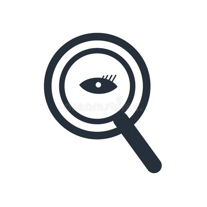 Muestra y símbolo del vector del icono del investigador de la lupa aislados en el fondo blanco, concepto del logotipo del investi stock de ilustración Muestra y símbolo del vector del icono del investigador de la lupa aislados en el fondo blanco, concepto del logotipo del investi stock de ilustración