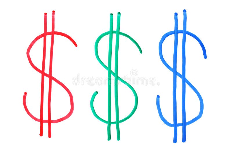 Muestras de dólar tricolores, mano stock de ilustración