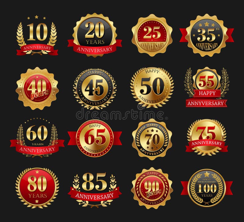 Muestras de oro del aniversario fijadas ilustración del vector Muestras de oro del aniversario fijadas ilustración del vector
