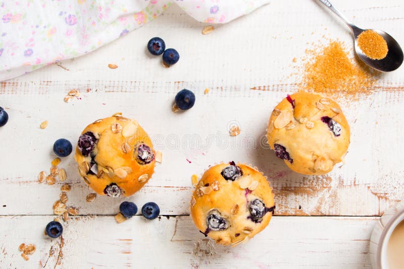 Muffin de blueberry caseiros para o café da manhã fotografia de stock